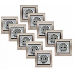 LOT De 10 Prises 2P+T Silver Delta Iris + Plaques Métal Champagne - SIEMENS - SIEMENS