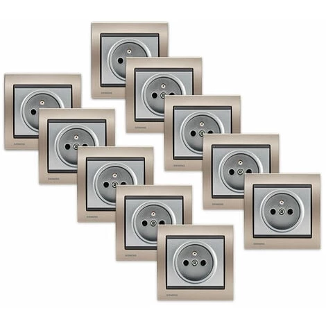LOT De 10 Prises 2P+T Silver Delta Iris + Plaques Métal Champagne - SIEMENS - SIEMENS 1 LOT De 10 Prises 2P+T Silver Delta Iris + Plaques Métal Champagne - SIEMENS - SIEMENS