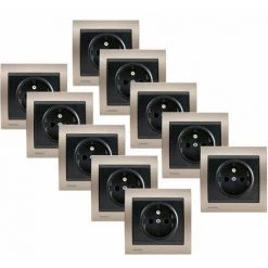 LOT 10 Prise 2P+T Anthracite Delta Iris + Plaque Métal Champagne - SIEMENS - SIEMENS