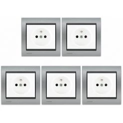 LOT 5 Prise 2P+T Blanc Delta Iris + Plaque Métal Texturé Alu Silver - SIEMENS - SIEMENS