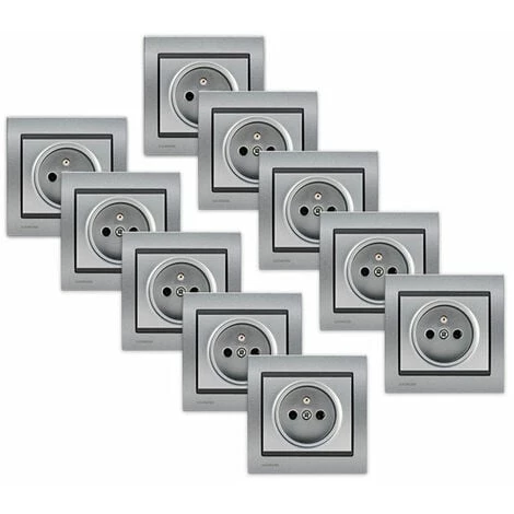 LOT 10 Prise 2P+T Silver Delta Iris + Plaque Métal Texturé Alu Silver - SIEMENS - SIEMENS 1 LOT 10 Prise 2P+T Silver Delta Iris + Plaque Métal Texturé Alu Silver - SIEMENS - SIEMENS