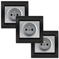 LOT 3 Prise 2P+T Silver Delta Iris + Plaque Métal Texturé Alu Noir - SIEMENS - SIEMENS