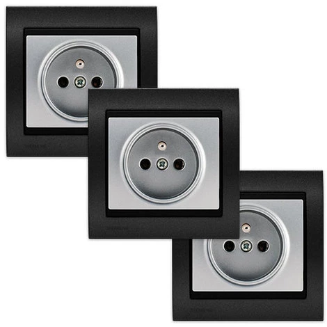 LOT 3 Prise 2P+T Silver Delta Iris + Plaque Métal Texturé Alu Noir - SIEMENS - SIEMENS 1 LOT 3 Prise 2P+T Silver Delta Iris + Plaque Métal Texturé Alu Noir - SIEMENS - SIEMENS